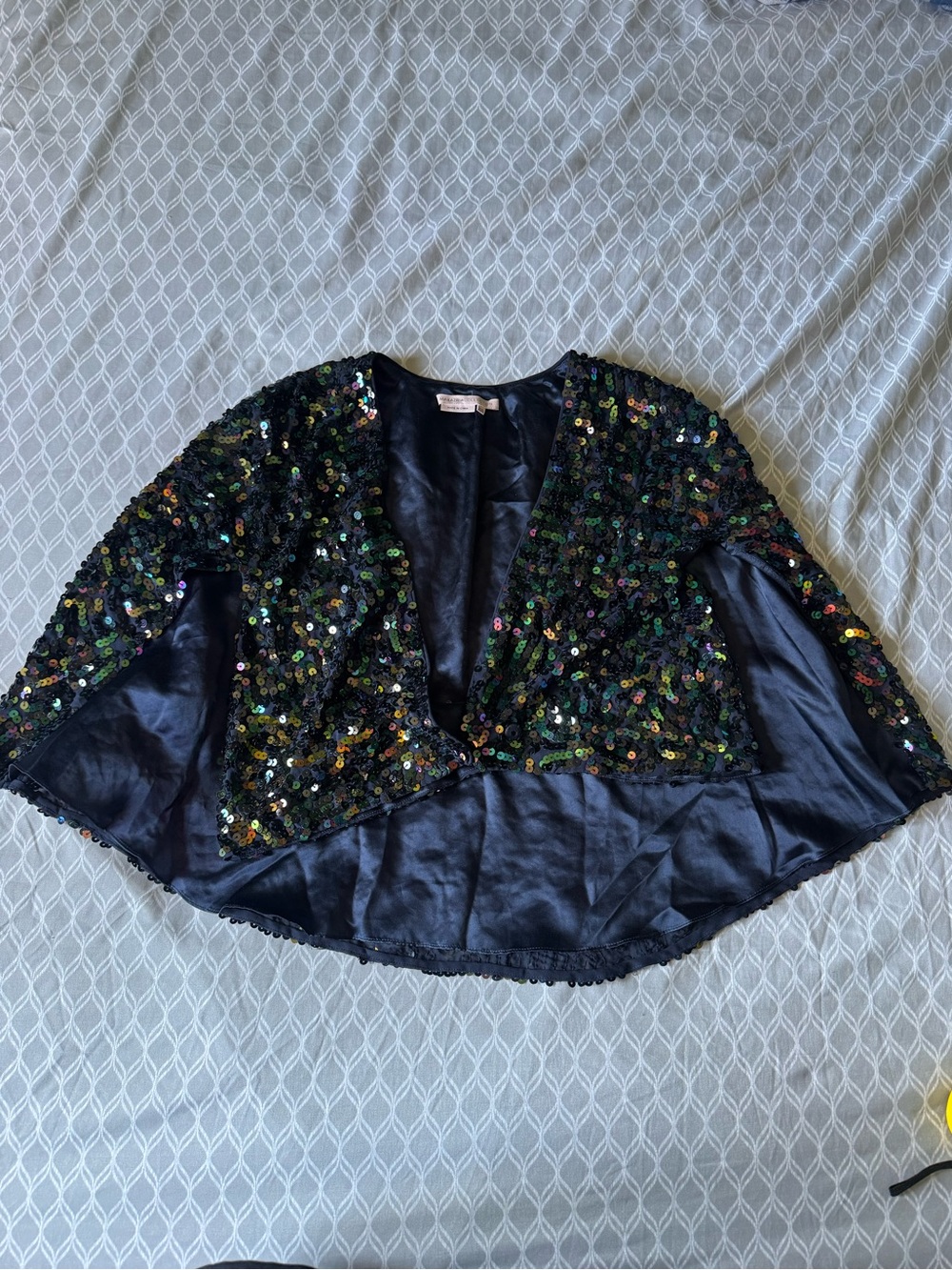 BCBGMaxAzria Black Sequin Cape with Iridescent Accents